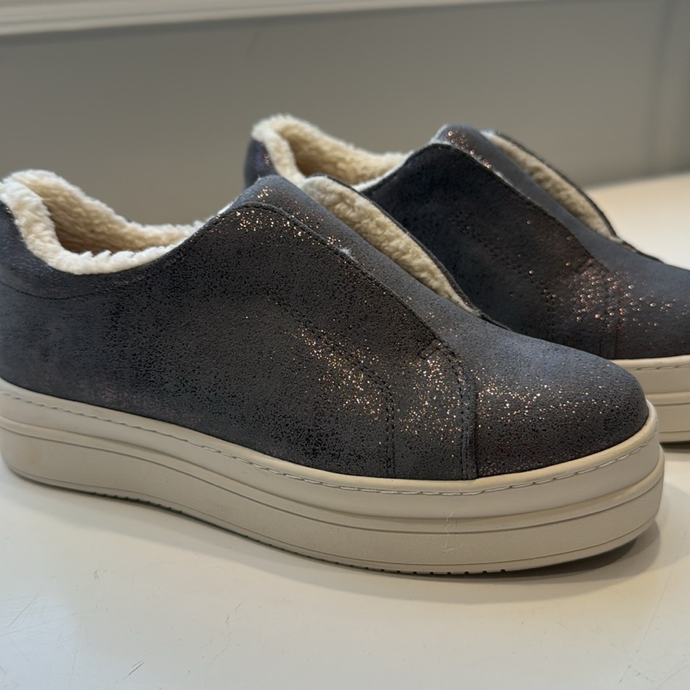 Like new with box. J/Slides pewter metallic NADA slip on shoe 6.5